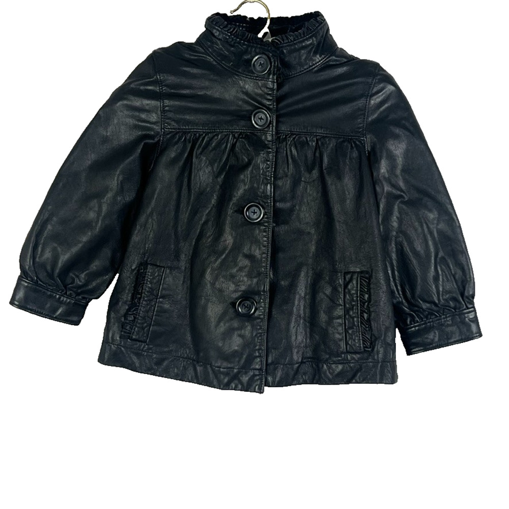 GAP Kids Black Goat Leather Jacket Girl's Size M (8)